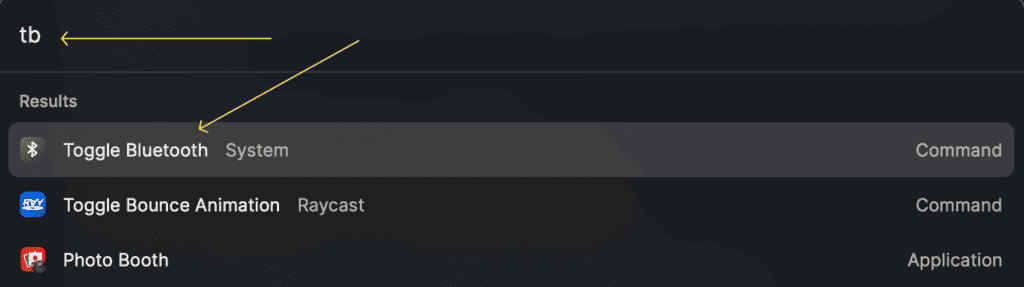 To toggle bluetooth on or off on Mac, use Raycast and type tb (short for toggle bluetooth) and you will be done.