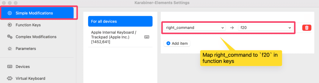 How to remap right command key to a function key