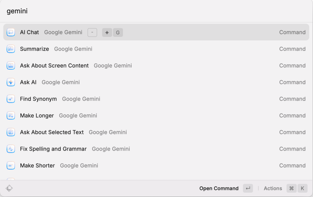 Using AI in Raycast for free with Google Gemini extension