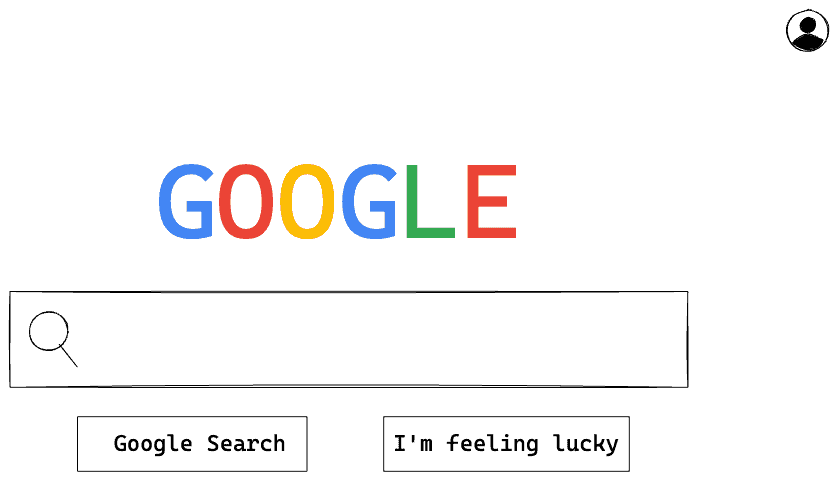Google's home page sample wireframed in Excalidraw