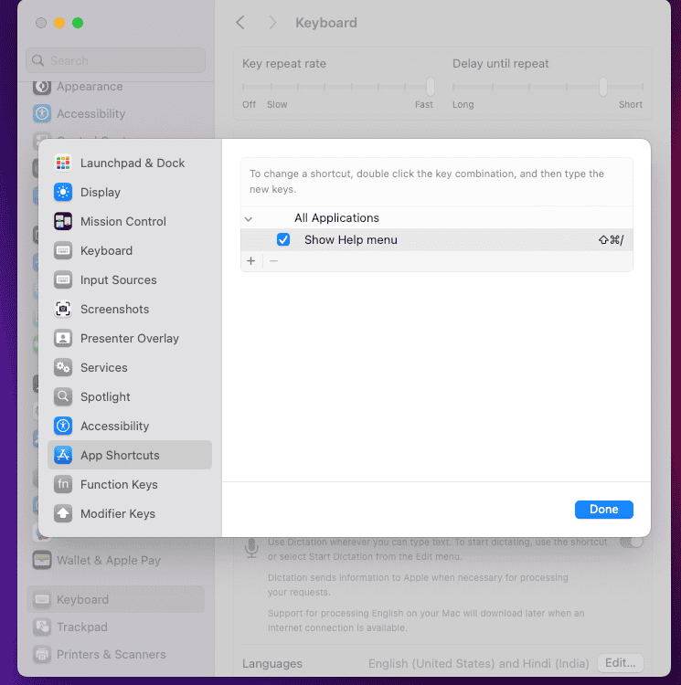 MacOS settings panel which gives you a Spotlight-like feature but for all the menu item of any app (like Adobe Photoshop, Illustrator, Da Vinci Resolve etc.)