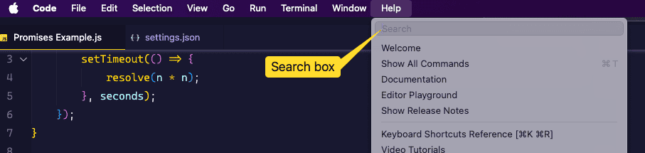 In the MacOS help menu, the search box can be used to search through all the menu items of an app, giving you a keyboard friendly experience.