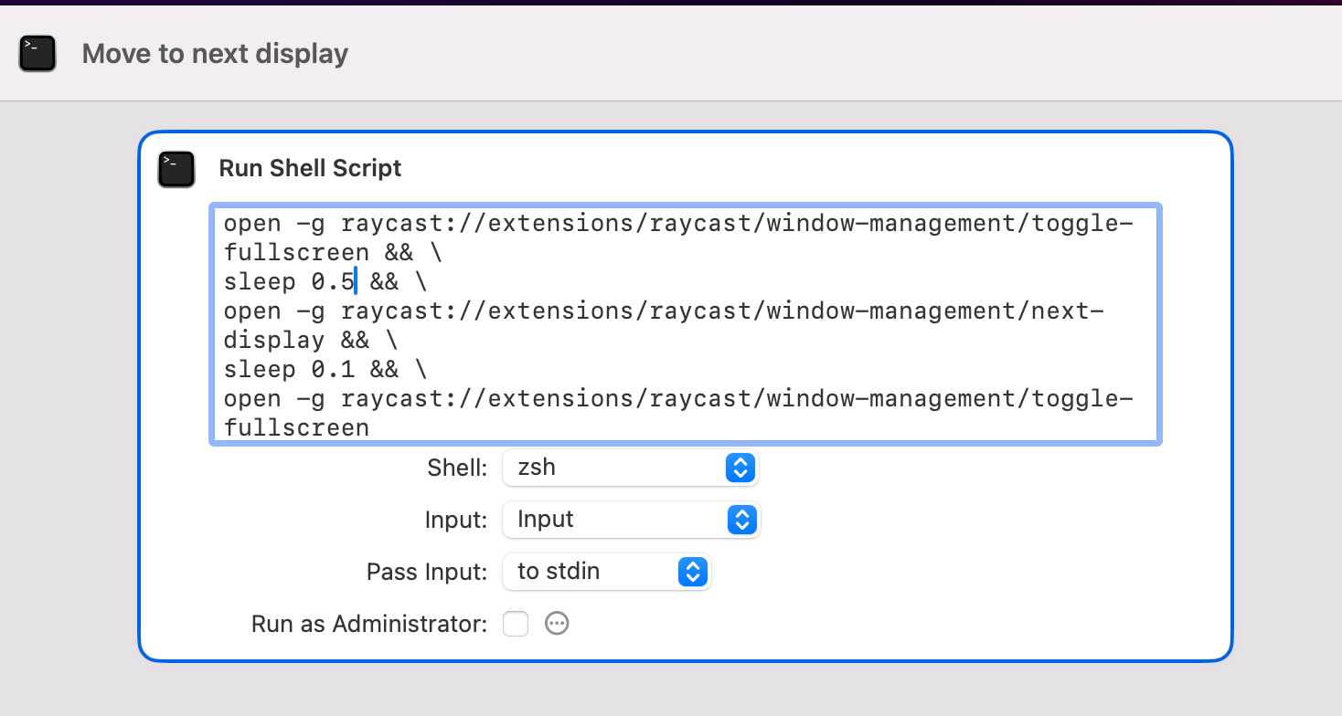 Creating a shortcut to move a fullscreen app or window to another monitor on Mac